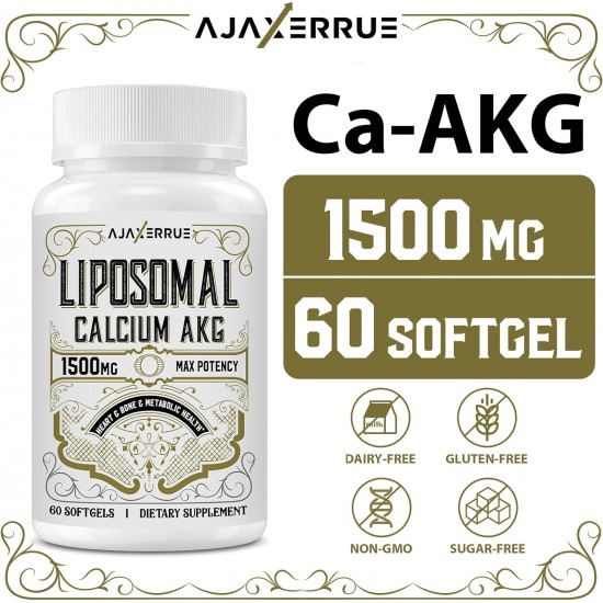 AJAXERRUE Suplemento Liposomal de Calcio AKG(Ácido Alfa-Ketoglutárico) 1500 MG, 60 cápsulas blandas