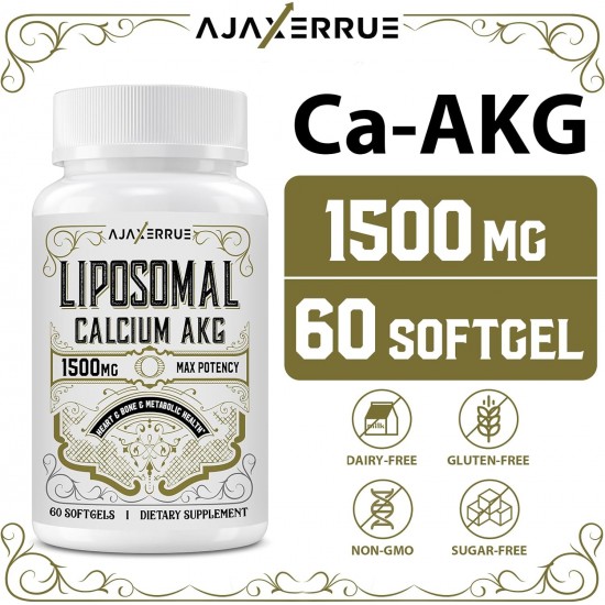 AJAXERRUE Liposomal Calcium AKG(Alpha-Ketoglutaric Acid) Supplement 1500 MG, 60 Softgels