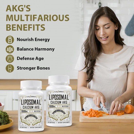 AJAXERRUE Liposomal Calcium AKG(Alpha-Ketoglutaric Acid) Supplement 1500 MG, 60 Softgels