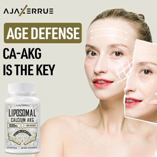 AJAXERRUE Calcium Liposomal AKG(Alpha-Ketoglutaric Acid) Supplément 1500 MG, 60 gélules