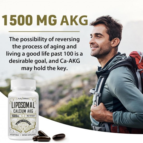 AJAXERRUE Liposomal Calcium AKG(Alpha-Ketoglutaric Acid) Supplement 1500 MG, 60 Softgels