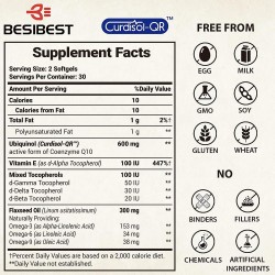Besibest Ubiquinol CoQ10 600mg con Vitamina E y Omega 3, 6, 9 (60 cápsulas blandas) Besibest Ubiquinol CoQ10 600mg con Vitamina E y Omega 3, 6, 9 (60 cápsulas blandas)