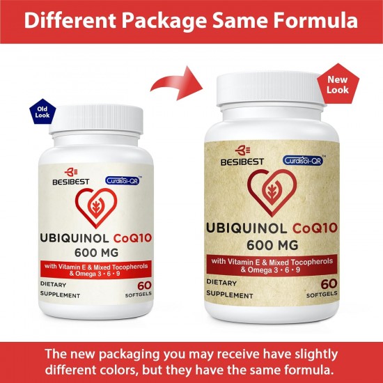 Besibest Ubiquinol CoQ10 600mg with Vitamin E & Omega 3, 6, 9  (60 Softgels)