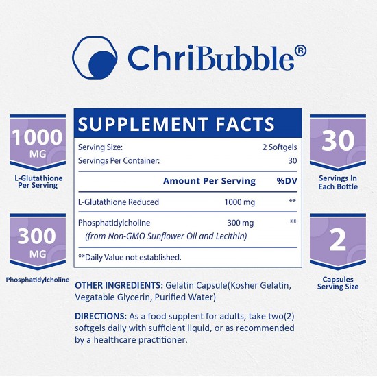 ChriBubble Liposomal Glutathione Softgels 1000mg (60 Capsules), NAC N-Acetyl-Cysteine Supplement