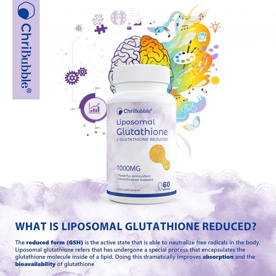 ChriBubble Liposomales Glutathion Weichkapseln 1000mg (60 Kapseln), NAC N-Acetyl-Cystein Ergänzung