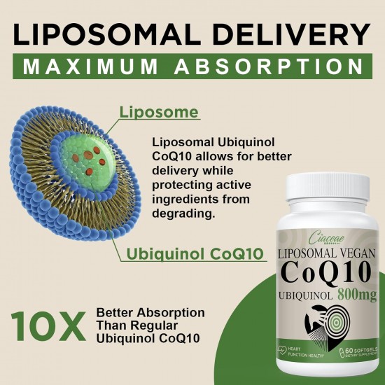 Ciaceae Liposomal CoQ10 800mg Ubiquinol Supplement, 60 Vegan Softgels