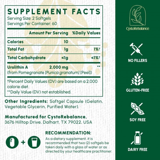 CystoRebalance Urolithin A 2000mg | Mitochondrial & Healthy Aging Support – 120 Softgels CystoRebalance Urolithin A 2000mg | Mitochondrial & Healthy Aging Support – 120 Softgels