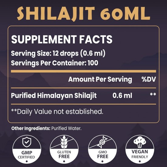 Elikadur Suplemento líquido orgánico de resina de shilajit, 60 ml