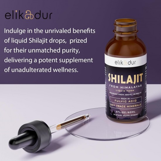 Elikadur Shilajit Resin Organic Supplément liquide, 60 ml