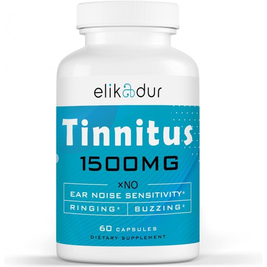 Elikadur 1500 MG Tinnitus Relief Supplement with Proprietary Herbal Blend & Bioflavonoids 60 Capsules