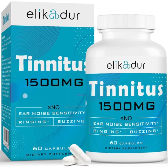 Elikadur 1500 MG Tinnitus Relief Supplement with Proprietary Herbal Blend & Bioflavonoids 60 Capsules