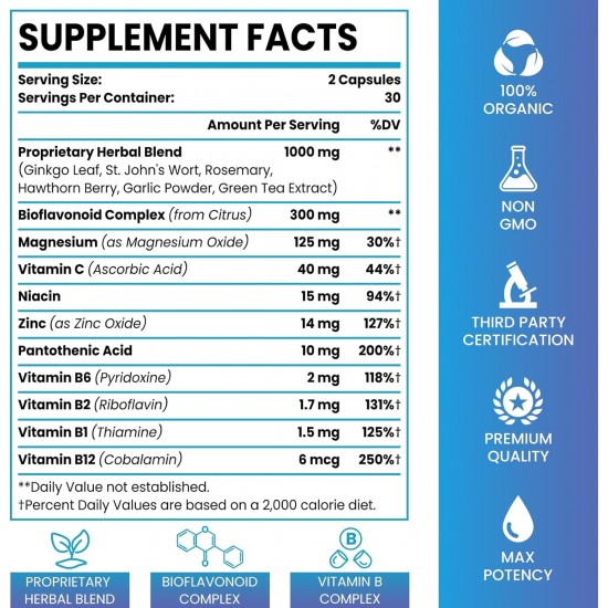 Elikadur 1500 MG Integratore per il sollievo dagli acufeni con miscela di erbe proprietarie e bioflavonoidi 60 capsule