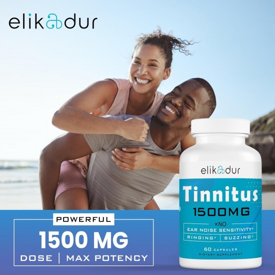 Elikadur 1500 MG Supplément de Soulagement des Acouphènes avec Mélange de Plantes Médicinales et Bioflavonoïdes 60 Capsules