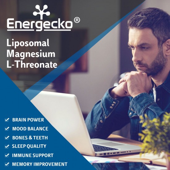 Energecko Magnesio Liposomiale L-Treonato 60 Capsule Morbide 2000mg - Integratore di magnesio con vitamina D3 e K2