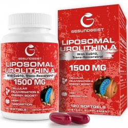 Gesundgeist Liposomal Urolithin A 1000mg - Enhanced with CoQ10 & Trans-Resveratrol for Cellular Energy & Longevity - 120 Vegan Softgels