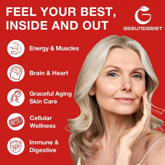 Gesundgeist Liposomal Urolithin A 1000mg – Komplex mit CoQ10 & Trans-Resveratrol für Zellenergie & Langlebigkeit – 120 Vegane Softgel-Kapseln