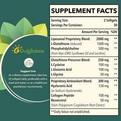 Guigmiens Suplemento de Glutatión Liposomal 2000 MG con Ácido Hialurónico + Péptido de Colágeno + Resveratrol, 60 cápsulas blandas Guigmiens Suplemento de Glutatión Liposomal 2000 MG con Ácido Hialurónico + Péptido de Colágeno + Resveratrol, 60 cápsulas blandas