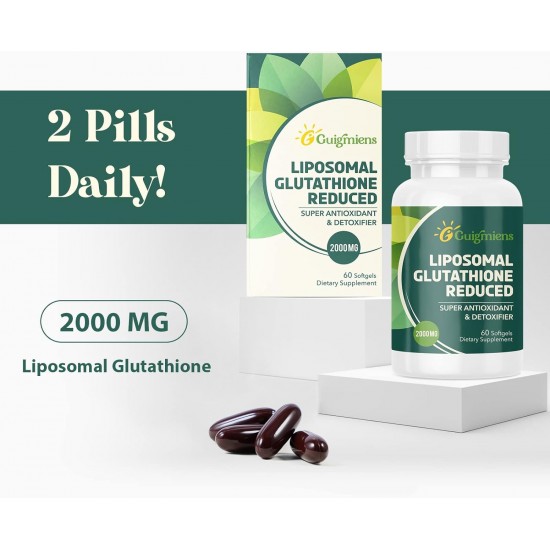 Guigmiens Liposomales Glutathion Ergänzung 2000 MG mit Hyaluronsäure + Kollagenpeptid + Resveratrol, 60 Weichkapseln