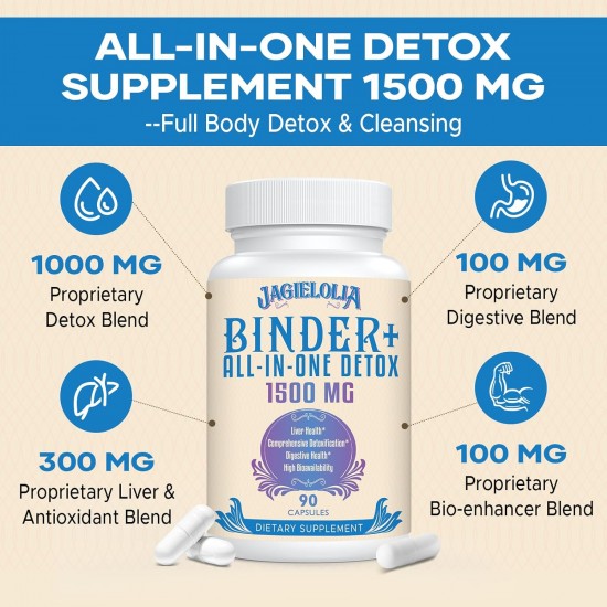 Jagielolia All-In-One Detox Binder Supplement 1500 MG 90 Vegan Capsules