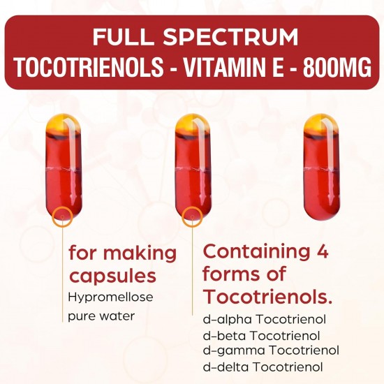 Kroppssund Tocotrienol Suplemento de Espectro Completo, Tocotrienol Vitamina E-Tocotrienoles 800mg - 60 Cápsulas Llenas de Líquido