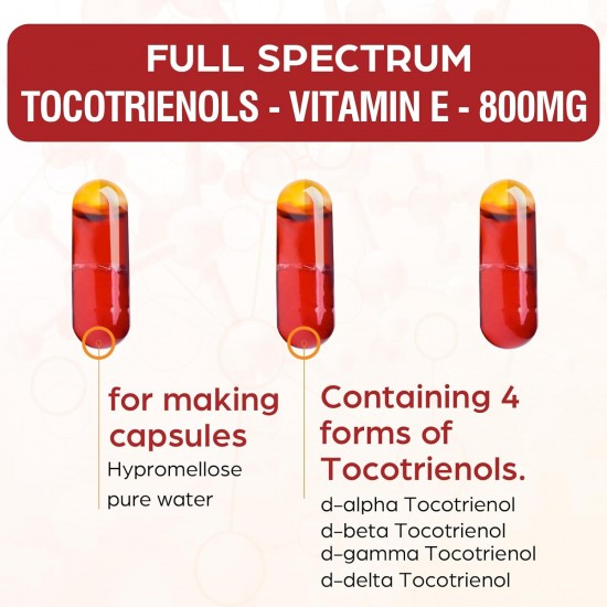 Kroppssund Tocotrienol Supplement Full Spectrum, Tocotrienol Vitamin E-Tocotrienols 800mg - 60 Liquid-Filled Capsules