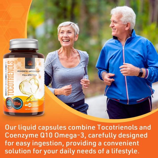 Kroppssund Tocotrienols 800mg Suplemento, Rico en Vitamina E Tocotrienoles, CoQ10, Omega 3, 6, 9 -60 Cápsulas Líquidas