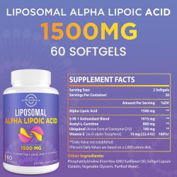 lipmaxmall Ácido Alfa Lipoico Liposomal 1500mg - con Acetil-L-Carnitina 900mg y Ubiquinol y Vitamina E, suplemento ALA 60 cápsulas lipmaxmall Ácido Alfa Lipoico Liposomal 1500mg - con Acetil-L-Carnitina 900mg y Ubiquinol y Vitamina E, suplemento ALA 60 cápsulas