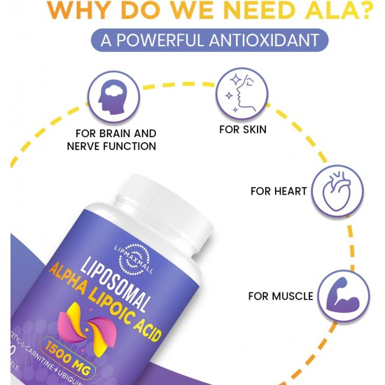 lipmaxmall Acido Alfa Lipoico Liposomiale 1500mg - con Acetil-L-Carnitina 900mg e Ubiquinolo e Vitamina E, integratore ALA 60 softgels