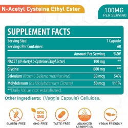 Lipmaxmall N-Acetil Cisteína Etil Ester 100mg con Glicina 600mg, Beneficio Glutatión NACET 60 Cápsulas Lipmaxmall N-Acetil Cisteína Etil Ester 100mg con Glicina 600mg, Beneficio Glutatión NACET 60 Cápsulas