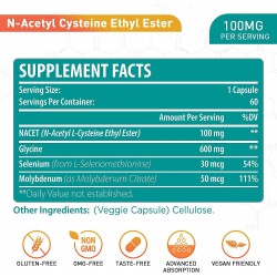 Lipmaxmall N-Acetyl Cystein Ethyl Ester 100mg mit Glycin 600mg, Benefit Glutathion NACET 60 Kapseln