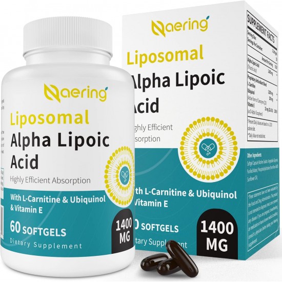 Naering Acido Alfa Lipoico liposomiale 1400mg Softgels con L-Carnitina+Ubiquinolo (CoQ10 attivo) e Vitamina E, 60 60 Capsule