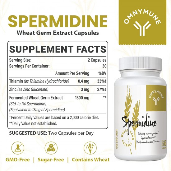Omnymune Spermidine Weizenkeimextrakt Kapseln 1300 mg Advanced Formula mit Zink
