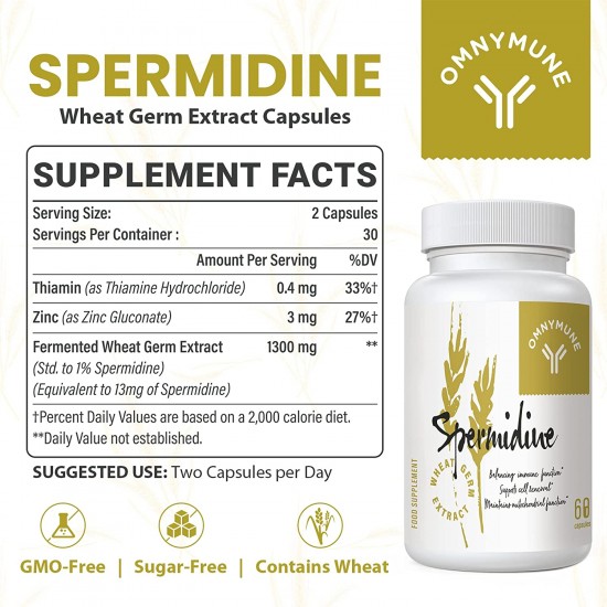 Omnymune Spermidine Wheat Germ Extract Capsules 1300 mg Advanced Formula with Zinc