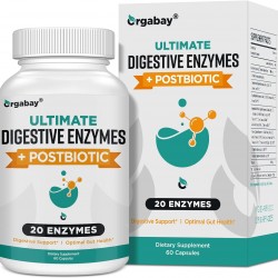 Orgabay Enzimas Digestivas 1000mg con Postbioticos, 20 Mezcla de Enzimas para la Distensión, 60 Cápsulas Vegetales Orgabay Enzimas Digestivas 1000mg con Postbioticos, 20 Mezcla de Enzimas para la Distensión, 60 Cápsulas Vegetales