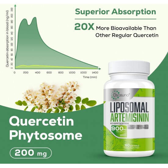 Osasuna 600 mg di artemisinina liposomiale, estratto di assenzio dolce (Artemisia Annua) con quercetina fitosoma 200 mg, 60 capsule molli