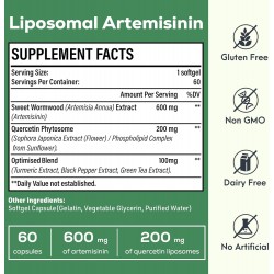 Osasuna 600 mg Liposomal Artemisinin, Sweet Wormwood Extract(Artemisia Annua) with Quercetin Phytosome 200 mg, 60 Softgels Osasuna 600 mg Liposomal Artemisinin, Sweet Wormwood Extract(Artemisia Annua) with Quercetin Phytosome 200 mg, 60 Softgels