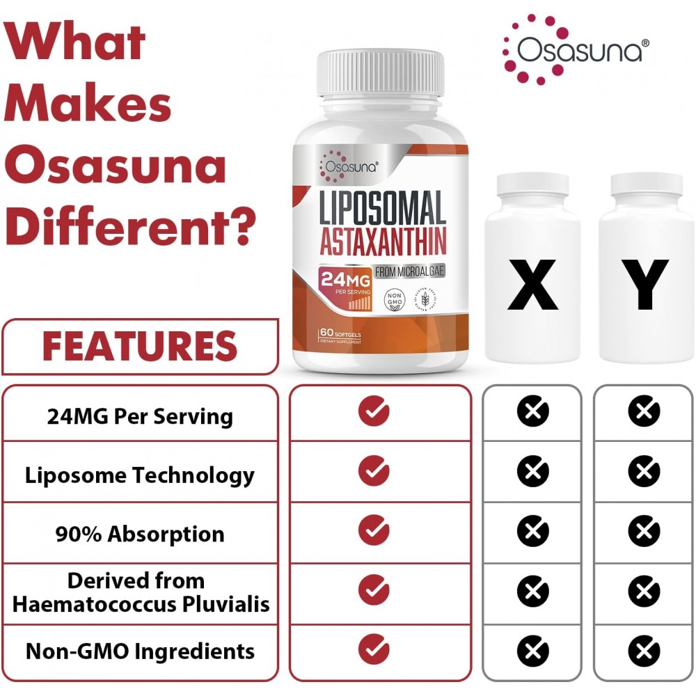 Buy Osasuna Liposomal Astaxanthin Supplement 24mg, 60 Softgels