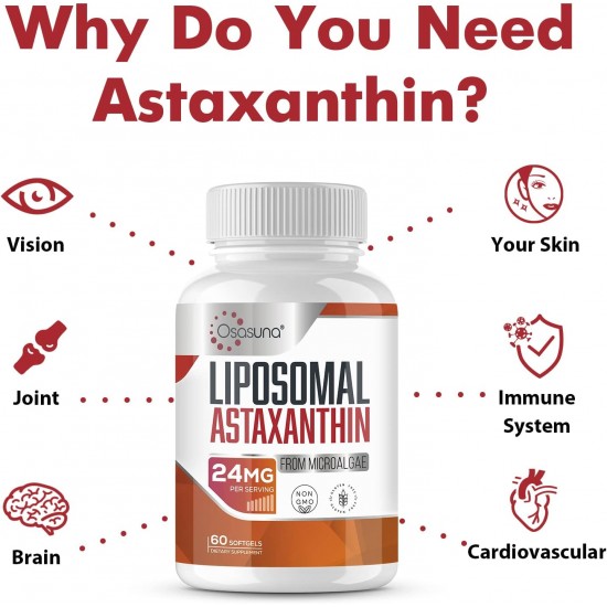 Osasuna Supplément d'astaxanthine liposomale 24mg, 60 capsules molles