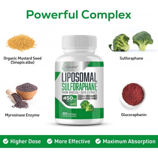 Osasuna Liposomal Sulforaphane Supplement 450MG from Broccoli Seed Extract, 60 Softgels