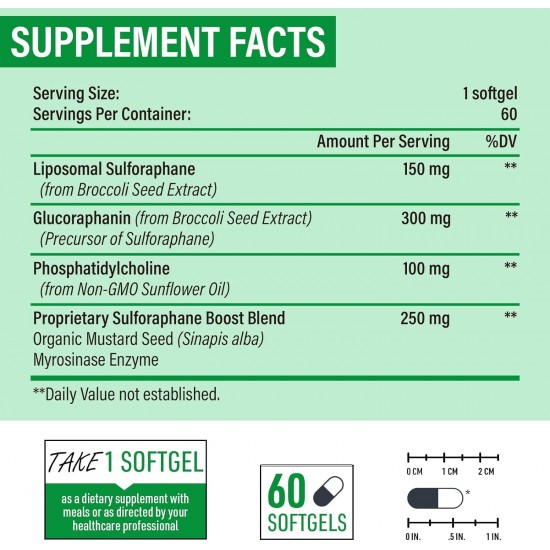 Osasuna Suplemento Liposomal de Sulforafano 450MG de Extracto de Semilla de Brócoli, 60 Cápsulas Blandas