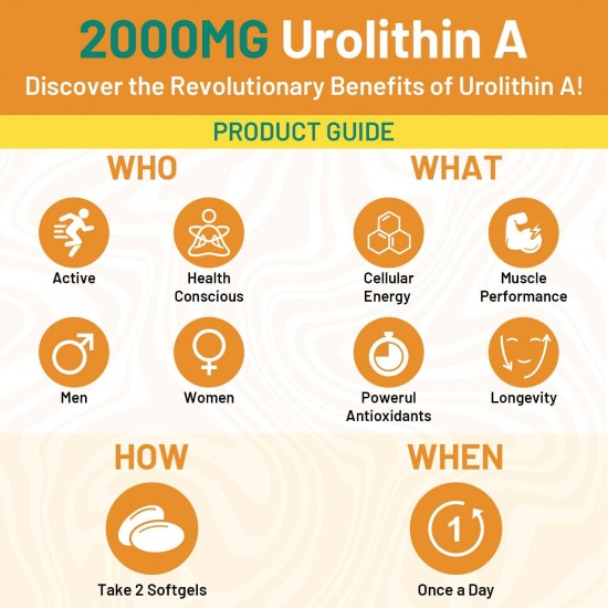 Pepeior Urolithin A Ergänzung 2000MG, Antioxidantien 120 Weichkapseln
