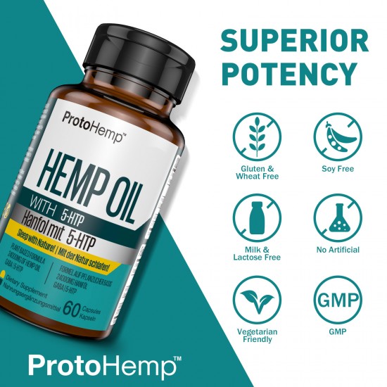 ProtoHemp Máxima Potencia de 5-HTP con Aceite de Cáñamo 400mg 60 Cápsulas