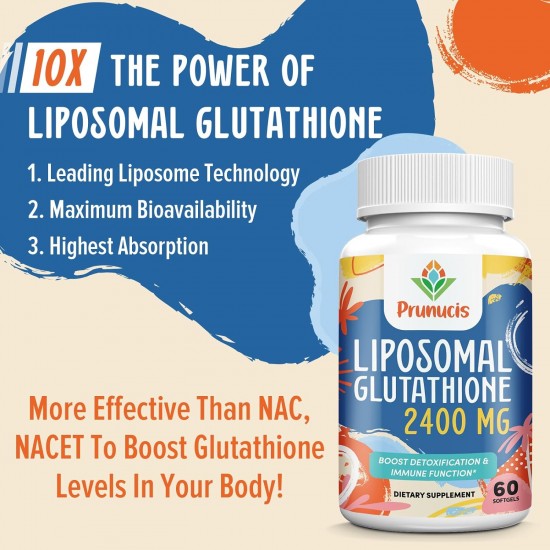 Prunucis Liposomal Glutathione Supplement with Vitamin C, 2400MG 60 Softgels