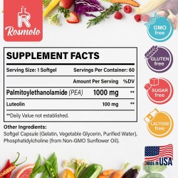 Rosmolo Palmitoiletanolamida liposomal 1000 mg + Luteolina 100 mg, 60 cápsulas blandas Rosmolo Palmitoiletanolamida liposomal 1000 mg + Luteolina 100 mg, 60 cápsulas blandas