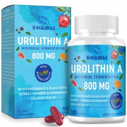 Saglikli Advanced Urolithin A Supplement, 800mg - with Organic Pomegranate Extract & Turmeric - 120 Softgels