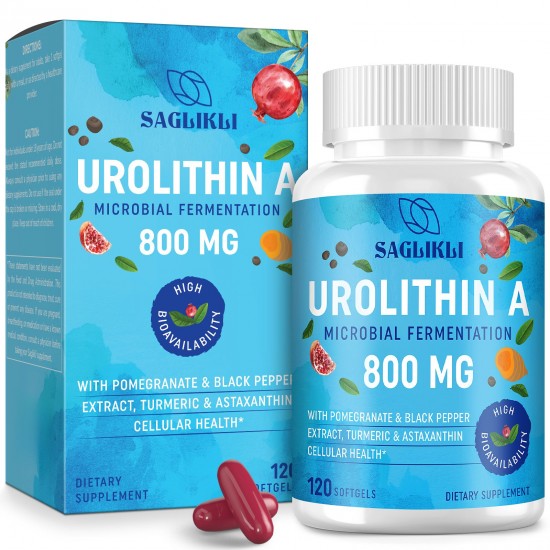 Saglikli Advanced Urolithin A Supplement, 800mg - with Organic Pomegranate Extract & Turmeric - 120 Softgels Saglikli Advanced Urolithin A Supplement, 800mg - with Organic Pomegranate Extract & Turmeric - 120 Softgels