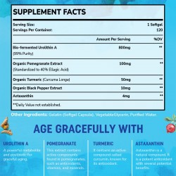 Saglikli Advanced Urolithin A Supplement, 800mg - with Organic Pomegranate Extract & Turmeric - 120 Softgels