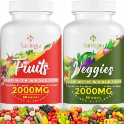 Santegra Suplementos de Frutas y Verduras con Mezcla de Enzimas Activas, 2000 mg 120 Comprimidos(2 frascos) Santegra Suplementos de Frutas y Verduras con Mezcla de Enzimas Activas, 2000 mg 120 Comprimidos(2 frascos)