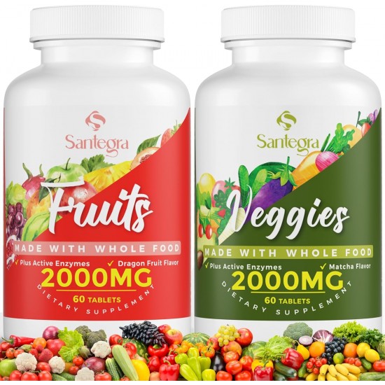 Santegra Suppléments de fruits et légumes avec mélange d'enzymes actives, 2000 mg 120 comprimés (2 bouteilles)