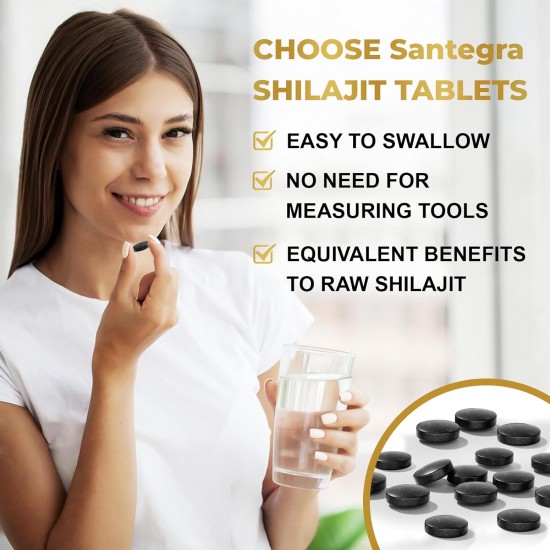 Santegra Shilajit Compresse, 100% Shilajit Puro Compresse 30000 MG 60 Conteggi